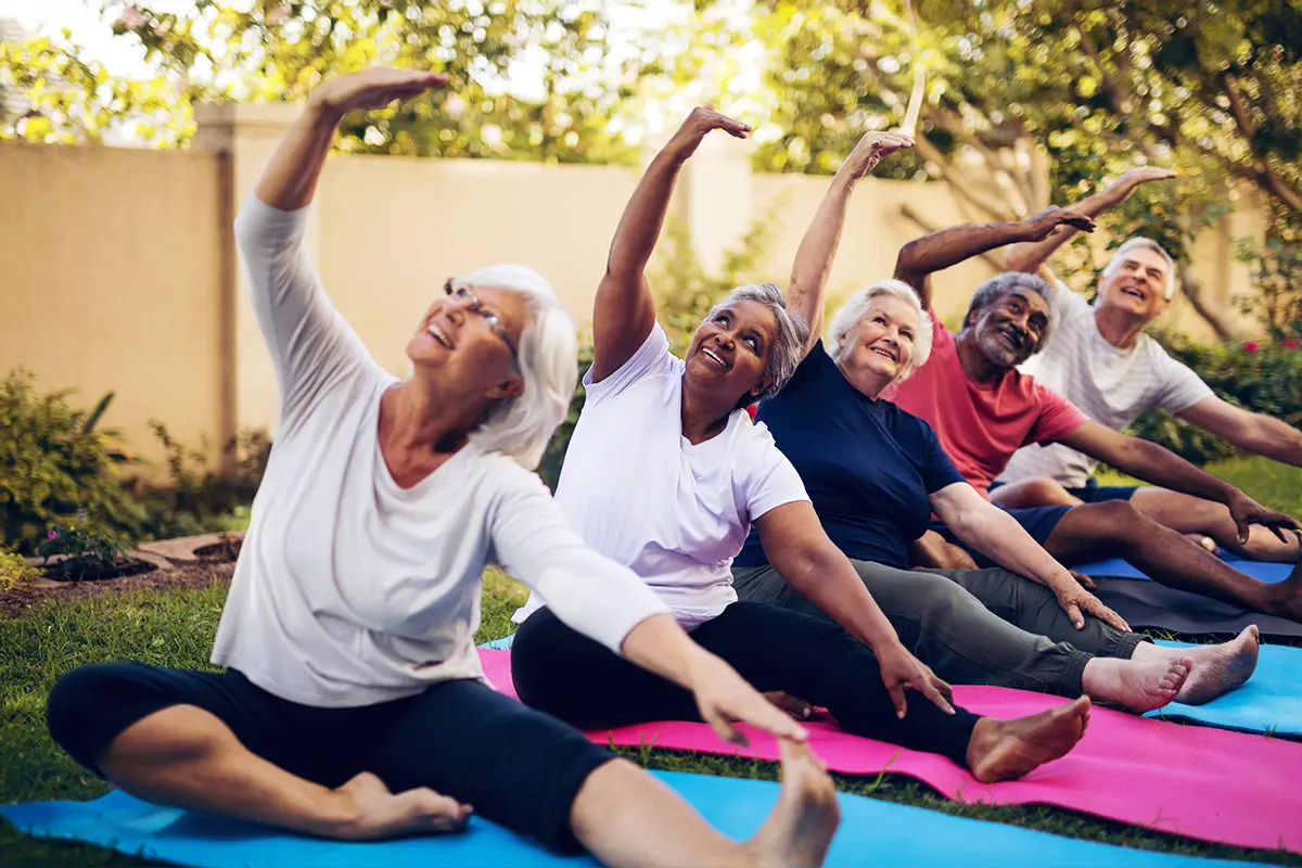 Physical fitness, Outdoor, Group, Recreation, Smile